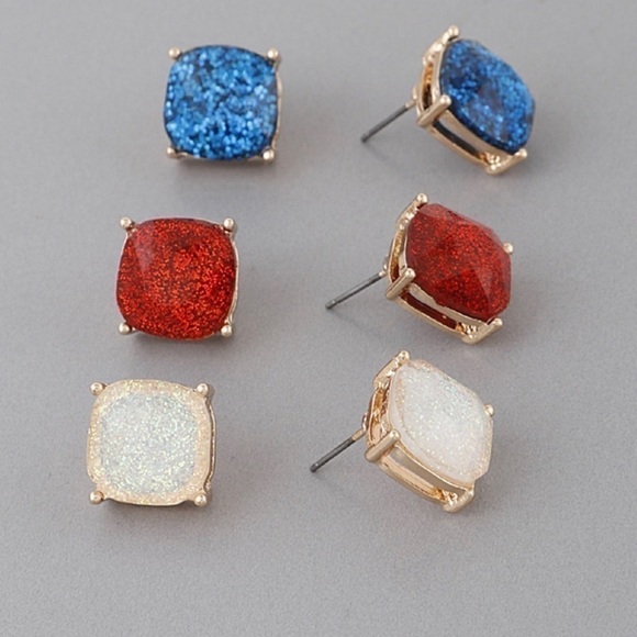 Blue or Iridescent Square Post Earrings - Picture 6 of 6